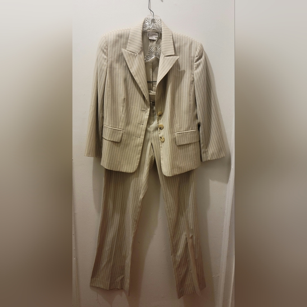 Michael Kors Oversized Ivory pinstripe light weight wool suit Blazer Jacket 10